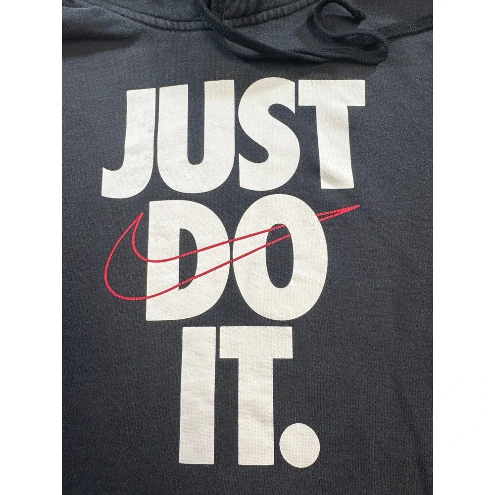 Nike‎ Just Do It Hoodie Black Vintage Style Distressed Swoosh Men's Size M Retro